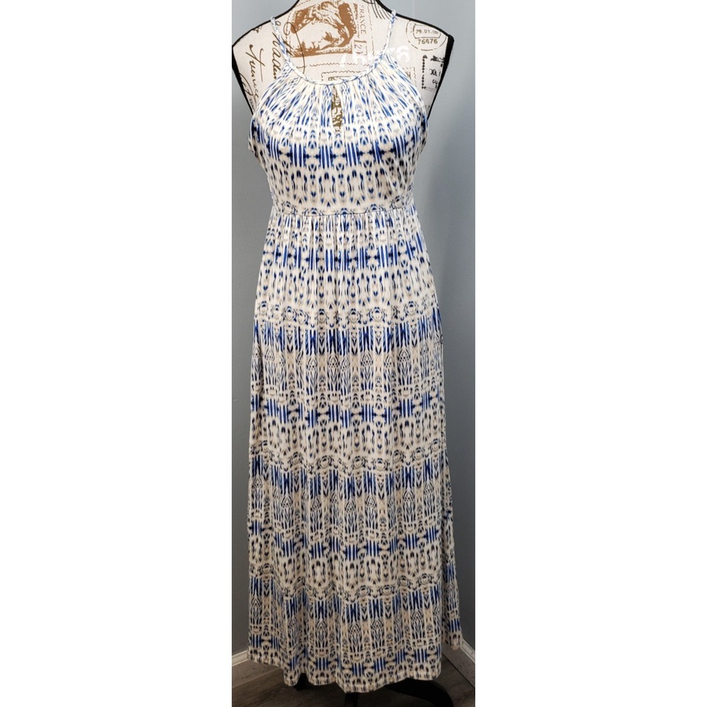Cynthia Rowley Maxi Dress Womens S Multi Ikat Print Halter Neck Boho Vacation